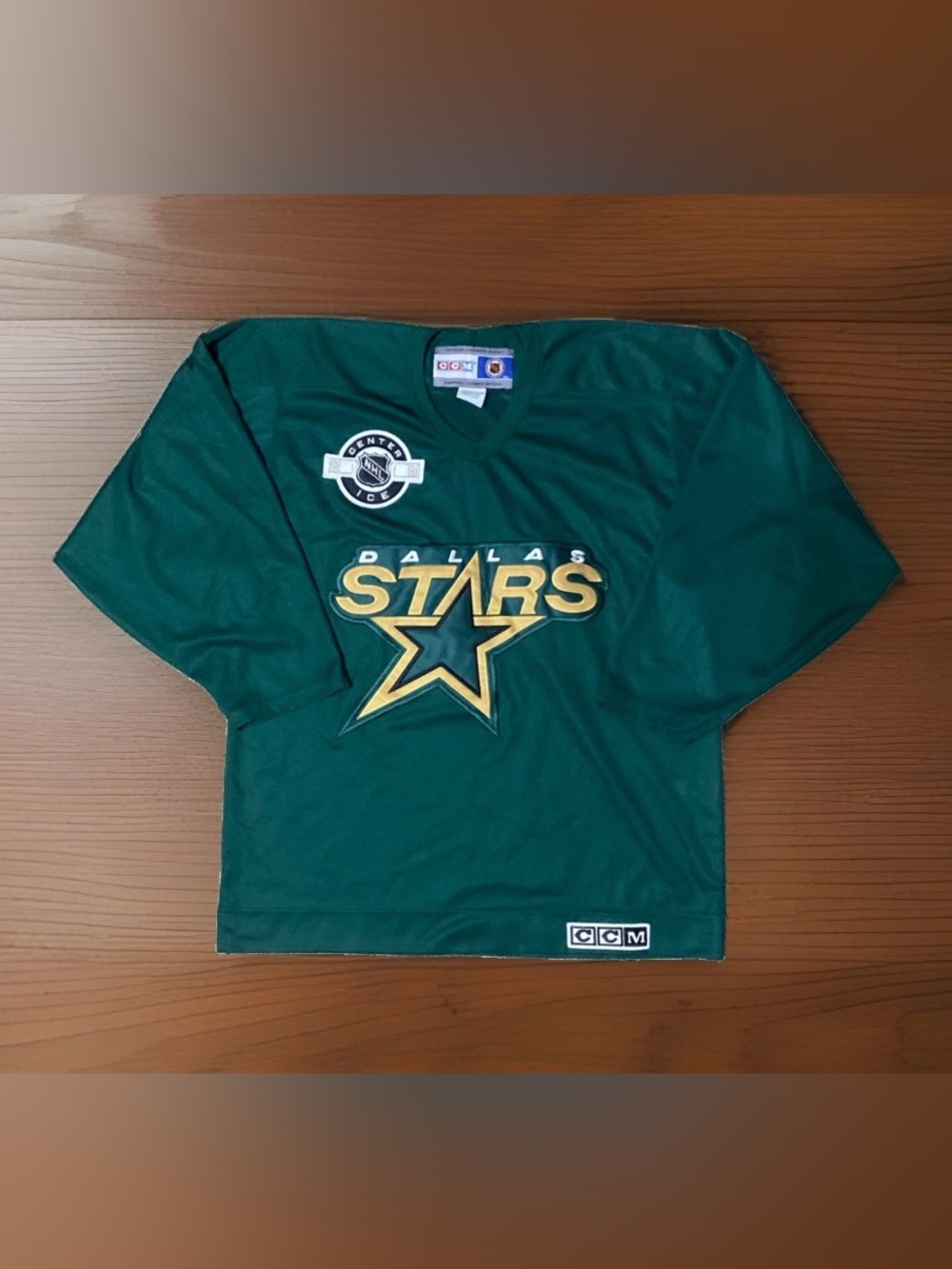 CCM Center Ice Medium Dallas Stars Embroidered Dark Green Hockey Jersey Vtg 90
